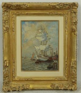 Driemaster Voor Anker In De Haven by Evert Moll