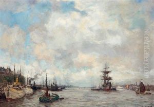 Schepen Op De Rotterdamse Maas Bij De Boompjes