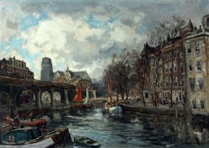De Kolkhaven Met Het Spoorviaduct En Op De Achtergrond De Laurenskerk Te Rotterdam