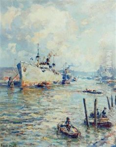 Havengezicht Met Roeibootje Havengezicht Met Roeibootje