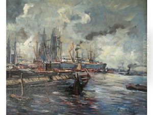 A Busy Port (rotterdam?) by Evert Moll