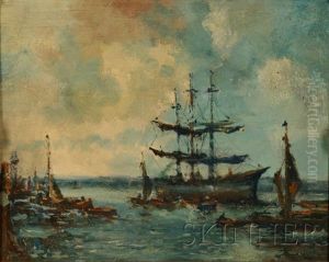 View Of A Tall Ship In A Harbor