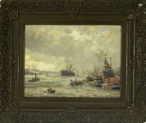 Schiffe Im Hafen Von Rotterdam by Evert Moll