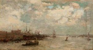 A View Of Rotterdam Harbour by Evert Moll
