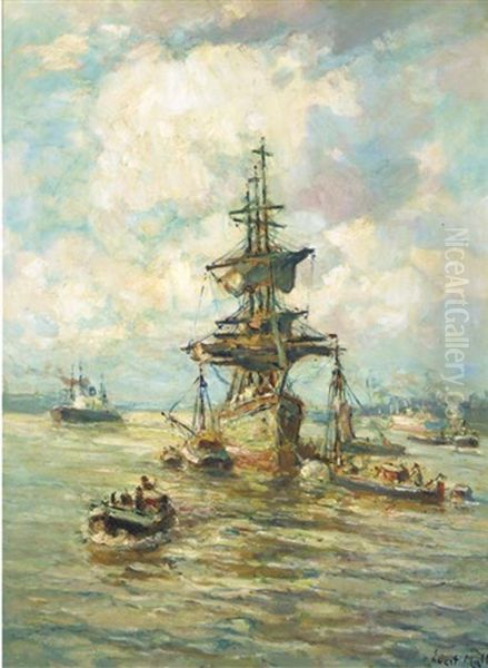 A Three-master Anchored In Rotterdam Harbour - view 1