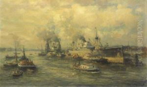 Cargos Dans Un Port by Evert Moll