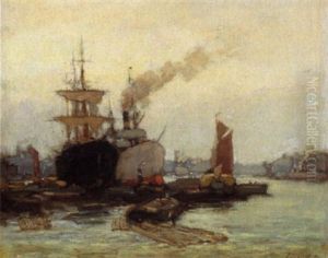 A View Of The Rotterdam Harbour by Evert Moll