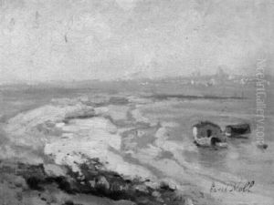 Kustenlandschaft Mit Ankerndem Hausboot Im Morgendunst by Evert Moll