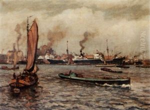 Busy Harbour, Rotterdam by Evert Moll