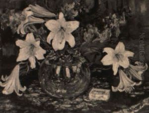 Still Life With Lilies In A Glass Vase by Evert Moll