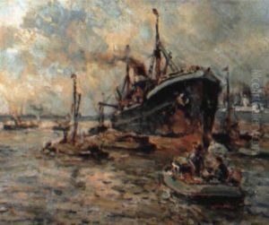 The Harbor Of Rotterdam With Tugboats