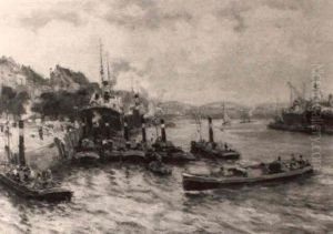 The Harbor Of Rotterdam With Tugboats