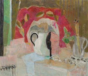 Stilleben Mit Portratkopf Lita Und Krug Mit Pinseln (stilleben Mit Terrakotta) by Oskar Moll