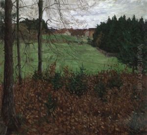 Herbstliche Waldlanschaft Mit Dorf by Oskar Moll