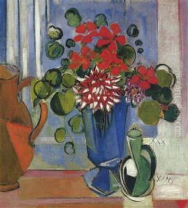 Blaue Kristallvase Mit Dahlen Und Kresse Blaue Kristallvase Mit Dahlen Und Kresse