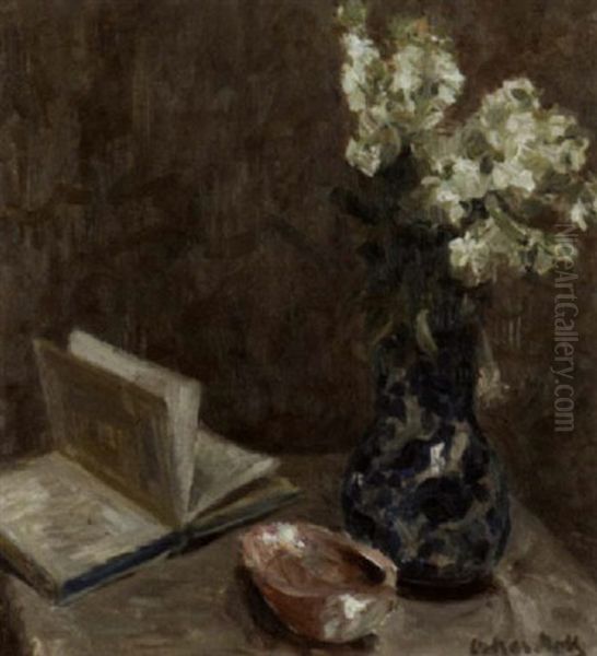Stillleben Mit Ausgeschlagenem Buch Und Blumenvase - view 1