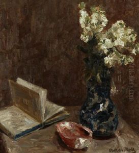 Stilleben Mit Aufgeschlagenem Buch Und Blumenvase Stilleben Mit Aufgeschlagenem Buch Und Blumenvase