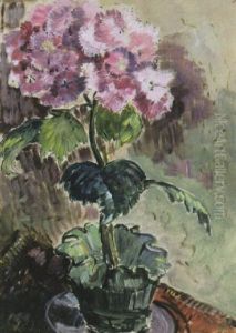 Blumentopf Mit Bluhender Hortensie by Oskar Moll