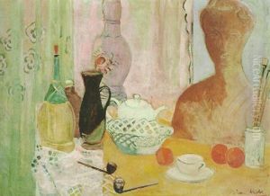 Stilleben Mit Geschirr, Malutensilien Und Desiderio-plastik by Oskar Moll