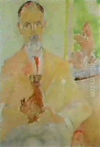 Portrait Eines Gelehrten Mit Hund Und Matisse-skulptur by Oskar Moll