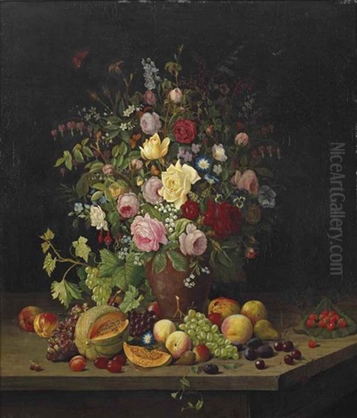 An Abundant Still Life Of Flowers And Fruits - view 1