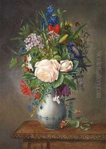 En Sommerbuket I En Vase Pa Et Bord by Christian Juel Moellback