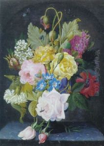 Opstilling Med Roser, Nelliker Og Valmuer I En Vase by Christian Juel Moellback