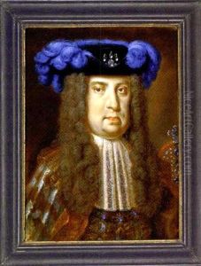 Charles Vi Of Habsburg, Holy Roman Emperor, In Gold-embroidered Pale Blue Coat And Brown And Blue Coat With Brown Collar, Large Lace Cravat, Black Hat With Blue Plumes... by Andreas Moller