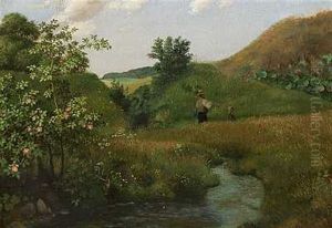 Far Og Datter I Et Sommerlandskab by Carl Henrik Koch Moller