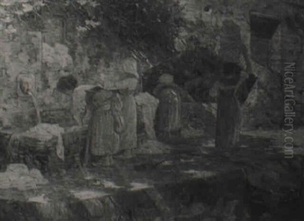 Women Washing On A Sunlit Terrace - view 1