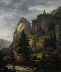 Mountainous Landscape With A Ruin, A Church And People Mountainous Landscape With A Ruin, A Church And People