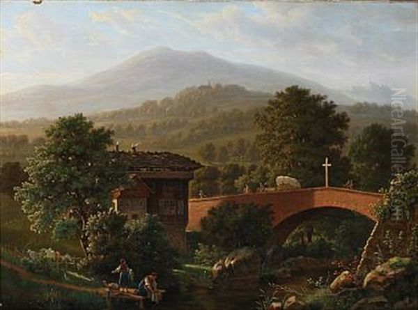 Mountain Landscape With Persons On A Bridge - view 1