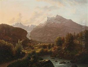 The View Over Grindewald In Switzerland by Jens Peter (I.P.) Moeller