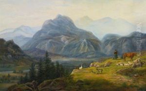 View From Giesbach At The Lake Of Brinzer With Interlaken And The Jura Mountains (parti Fra Giesbach Ved Brinzersoen, Udsigt Mod Interlaken Og Jura Bjergene) by Jens Peter (I.P.) Moeller