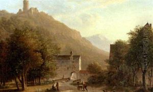 Borgen Hausach I Schwarzwald Ved Solens Nedgang by Jens Peter (I.P.) Moeller