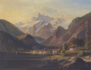 Huse Og En Kirke Ved En So I De Schweiziske Alper