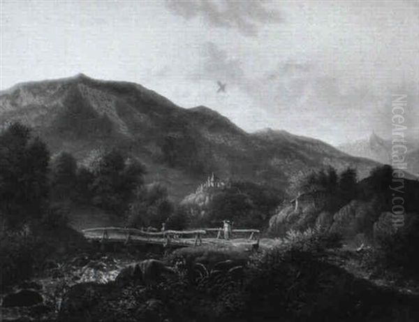 Udsigt Fra Staden Thun I Schweitz. Man Seer Aarfloden Og I Mellemgrunden Slottet Schadau Ved Thunersoen, Og Bierget - view 1