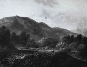 Udsigt Fra Staden Thun I Schweitz. Man Seer Aarfloden Og I  Mellemgrunden Slottet Schadau Ved Thunersoen, Og Bierget by Jens Peter (I.P.) Moeller
