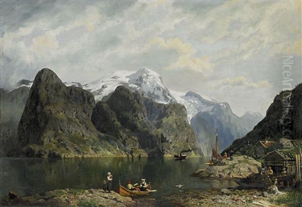 Fiord And Figures With Boats - view 1