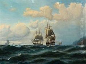 Marine With Lively Traffic Along A Mountainous Coast by Thorvald Christian Benjamin Moller