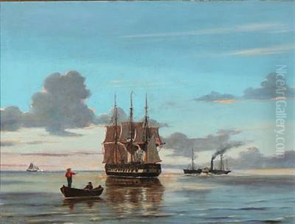 Seascape With Ships On A Calm Evening - view 1