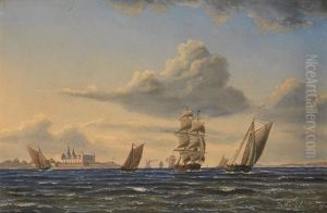Segelschiffe Im Sund Vor Schlos Kronborg