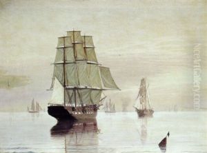 Marine Med Sejlskibe, Stille Vejr (fra Dover?) by Thorvald Christian Benjamin Moller