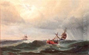 Marine, Sejlskibe Pa Havet by Thorvald Christian Benjamin Moller