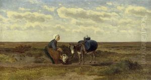 Frau Mit Esel Bei Der Rast Am Feld (ein Madchen Aus Dem Goiland Mit Ihrem Esel) by Gerrit Alexander Godart Mollinger