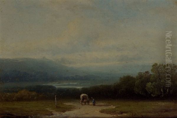 An Extensive Landscape With Travellers On A Sandy Track - view 1