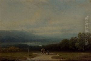 An Extensive Landscape With Travellers On A Sandy Track