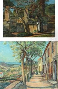 Sceneries With Houses And Women by Mourits Molmark-Hansen