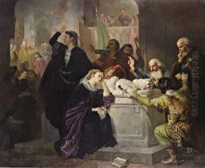 Elisabeth And Marie On The Coronation Of Kis Karoly by Jozsef Molnar