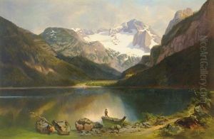 Mountain Landscape With Boatman by Jozsef Molnar